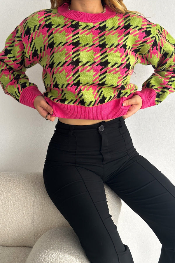 Standart Beden Kısa Triko Kazak - Pembe