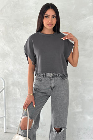 Kadın Yuvarlak Yaka Modal Kumaş Basic T-shirt - Antrasit
