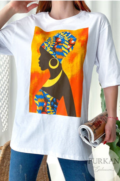 Baskılı Oversize T-shirt - Beyaz