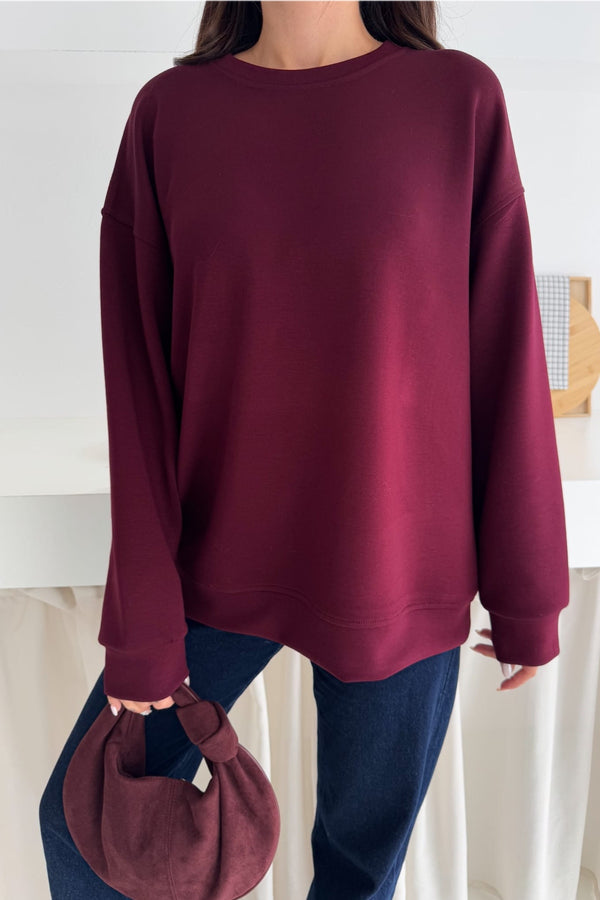 Modal Kumaş Basic Sweatshirt - Bordo