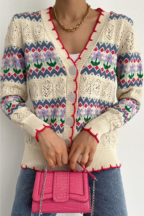 Kadın Otantik Desen Ajur Detaylı Standart Beden Vintage Örme Triko Hırka (s / M Uyumlu ) - Bej