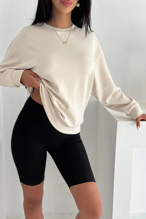 Modal Kumaş Basic Sweatshirt - Bej