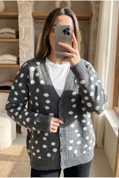 Antrasit Puantiyeli Oversize Triko Hırka Standart Beden - Gri