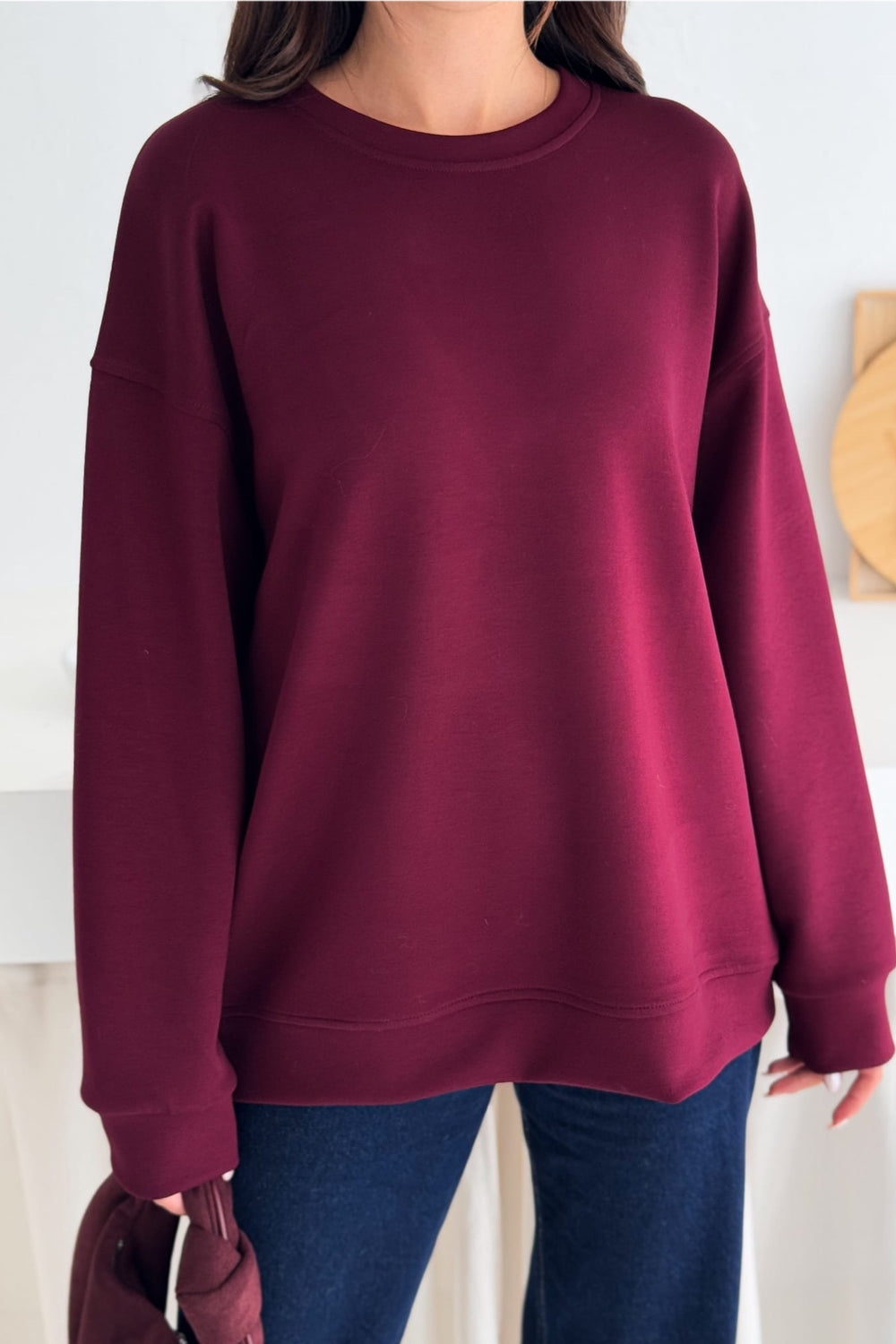 Modal Kumaş Basic Sweatshirt - Bordo