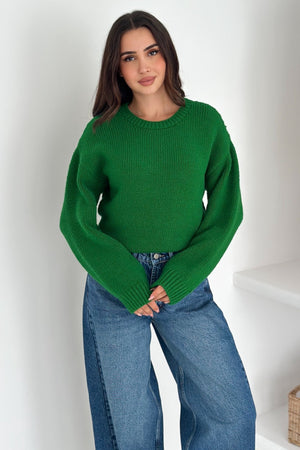 Kadın Oversize Basic Triko Kazak - Standart Beden - Yeşil
