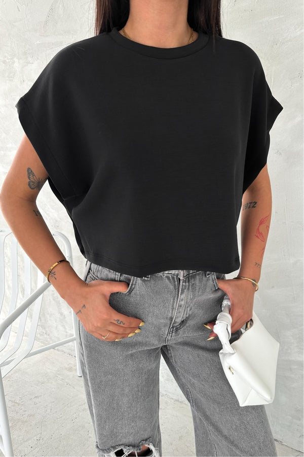 Kadın Yuvarlak Yaka Modal Kumaş Basic T-shirt - Siyah