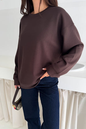 Modal Kumaş Basic Sweatshirt - Kahverengi