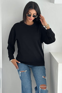 Modal Kumaş Basic Sweatshirt - Siyah