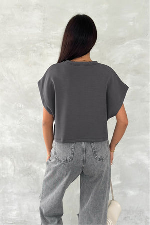 Kadın Yuvarlak Yaka Modal Kumaş Basic T-shirt - Antrasit