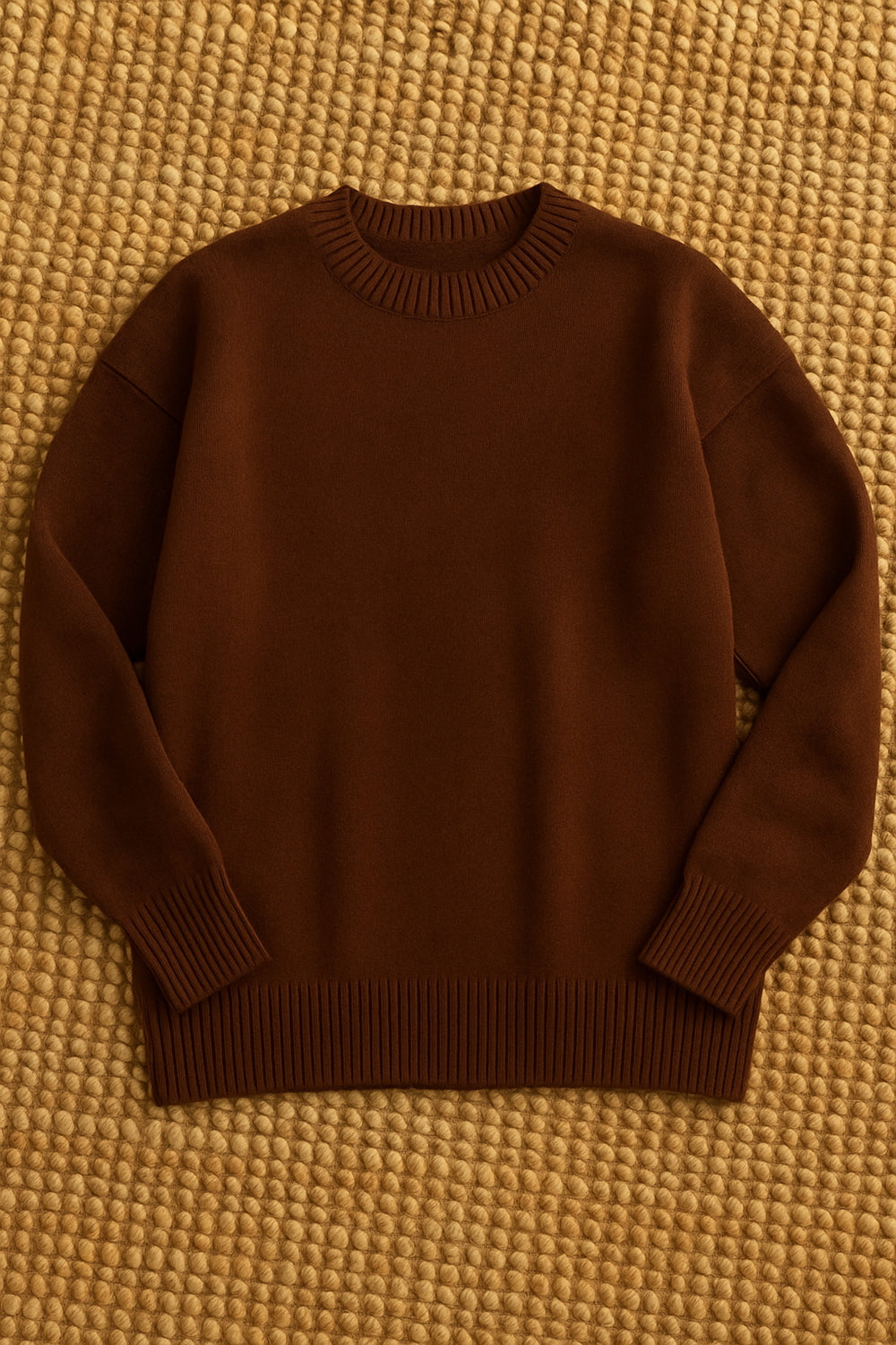Oversize Basic Triko Kazak Standart Beden - Kahverengi