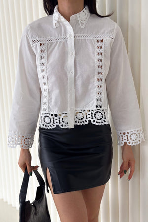 Kadın Dantel Güpür Detaylı Tasarım Pamuk Gömlek - Beyaz