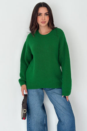 Kadın Oversize Basic Triko Kazak - Standart Beden - Yeşil