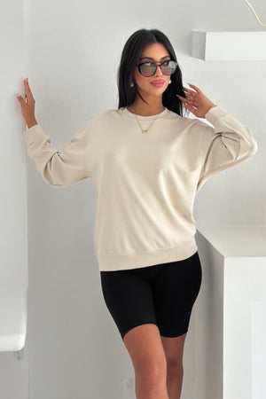 Modal Kumaş Basic Sweatshirt - Bej