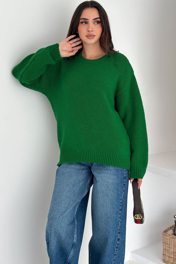 Kadın Oversize Basic Triko Kazak - Standart Beden - Yeşil