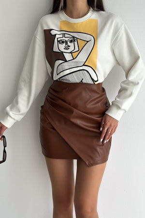 Nakış İşlemeli - İçi Pamuklu Sweatshirt - Ekru
