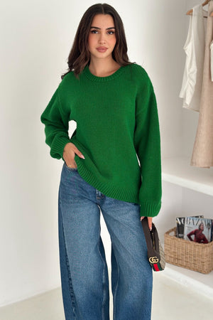 Kadın Oversize Basic Triko Kazak - Standart Beden - Yeşil