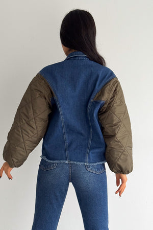 Kapitone Garnili - Denim Kot Mont - Haki
