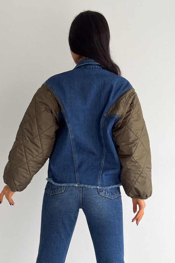 Kapitone Garnili - Denim Kot Mont - Haki