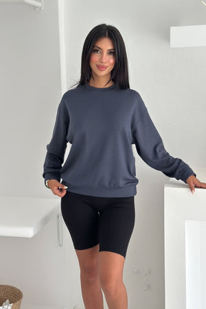 Füme Modal Kumaş Basic Sweatshirt - Gri