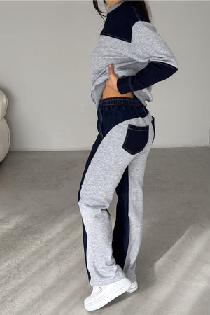 Beli Lastikli Denim Alt-Üst Takım - Gri