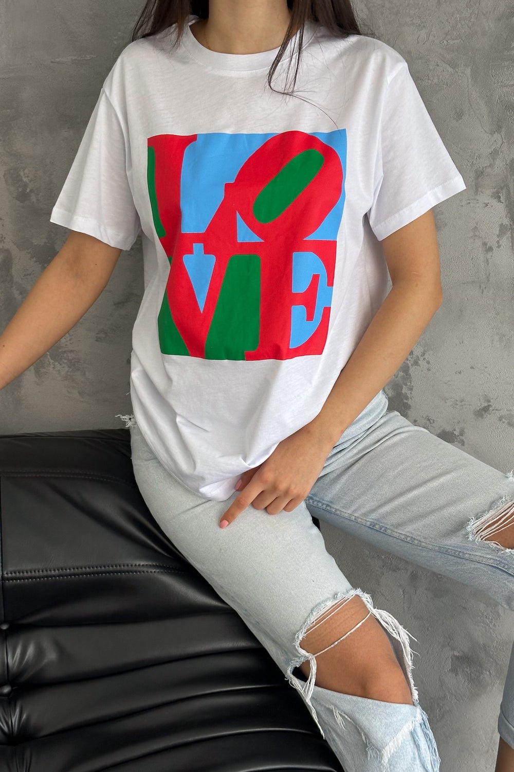Kadın Love Baskılı Pamuk Tişört - Beyaz