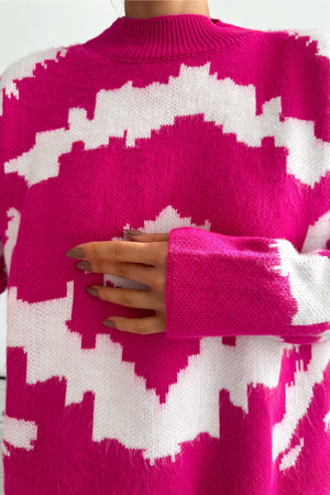 Kadın Standart Beden Oversize Triko Kazak - Pembe