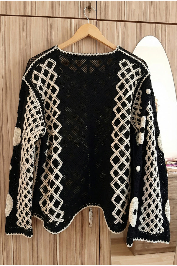 Kadın Düğmeli Örgü Hırka - Siyah