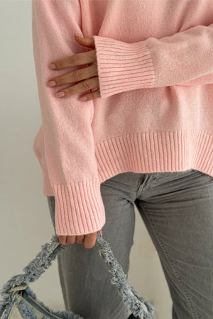 Kadın Standart Beden Oversize Basic Triko Kazak - Pembe