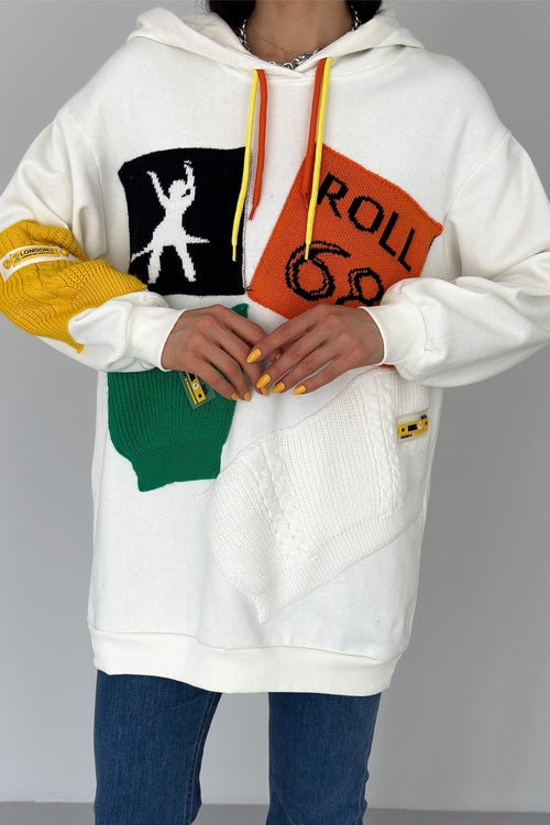 Kadın Yeni Sezon Tasarım Oversize Kapüşonlu Sweatshirt - Beyaz