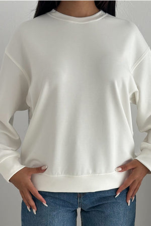 Modal Kumaş Basic Sweatshirt - Beyaz