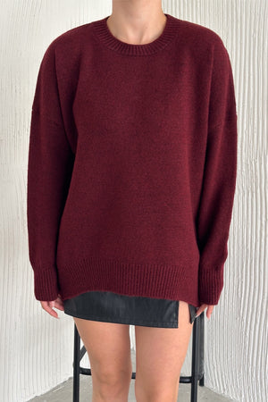 Kadın Standart Beden Oversize Basic Triko Kazak - Bordo