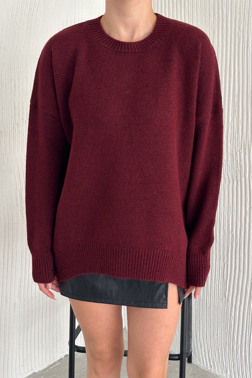 Kadın Standart Beden Oversize Basic Triko Kazak - Bordo