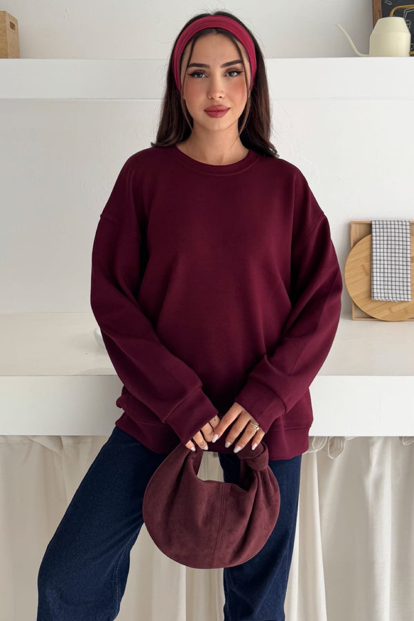 Modal Kumaş Basic Sweatshirt - Bordo
