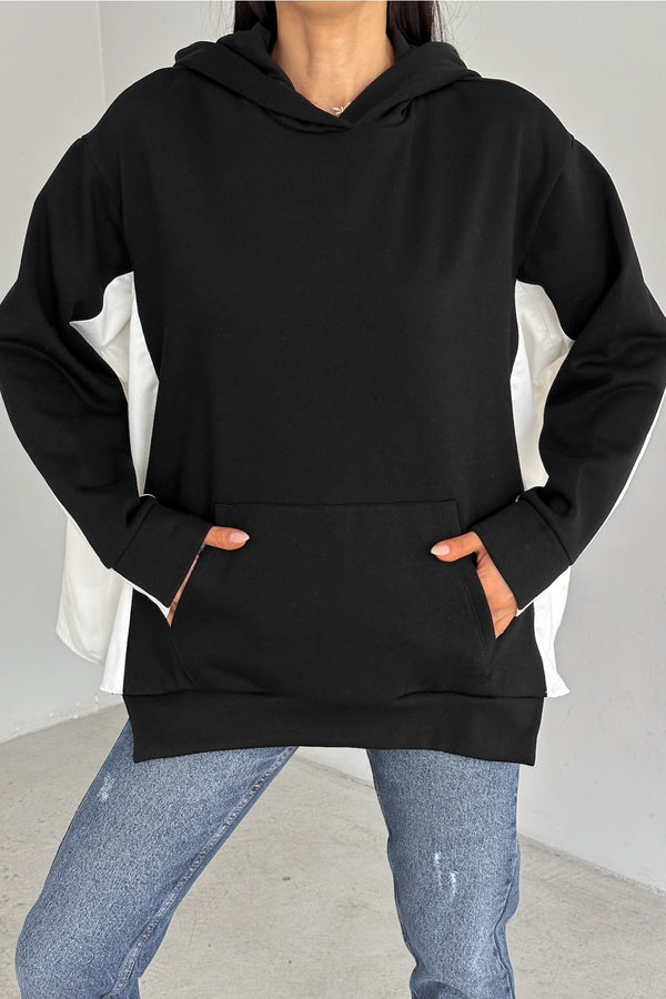 Kadın Standart Beden Oversize Kalıp Cepli Tasarım Sweatshirt - Siyah