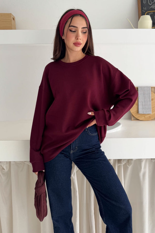 Modal Kumaş Basic Sweatshirt - Bordo