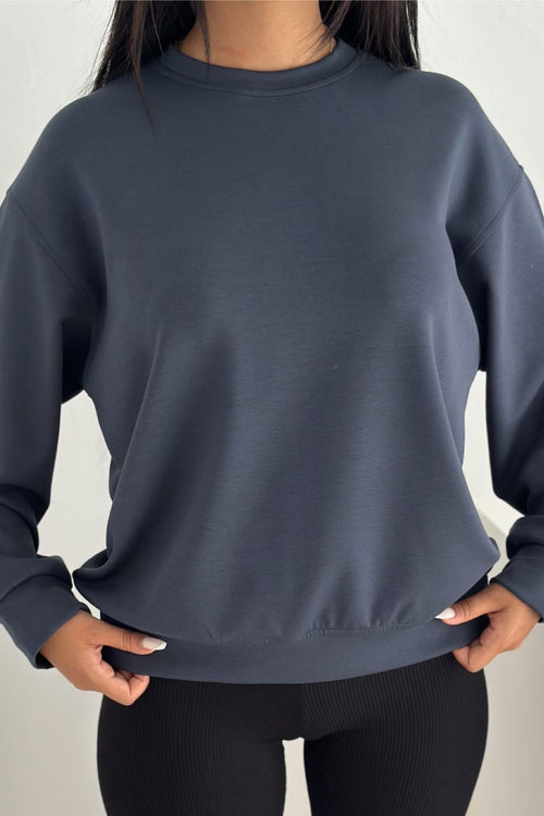 Füme Modal Kumaş Basic Sweatshirt - Gri