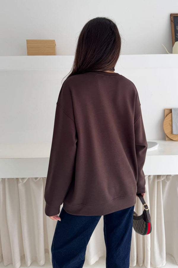 Modal Kumaş Basic Sweatshirt - Kahverengi
