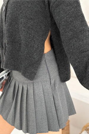 Yanı Yırtmaçlı Düğmeli Oversize Triko Hırka Standart Beden - Antrasit