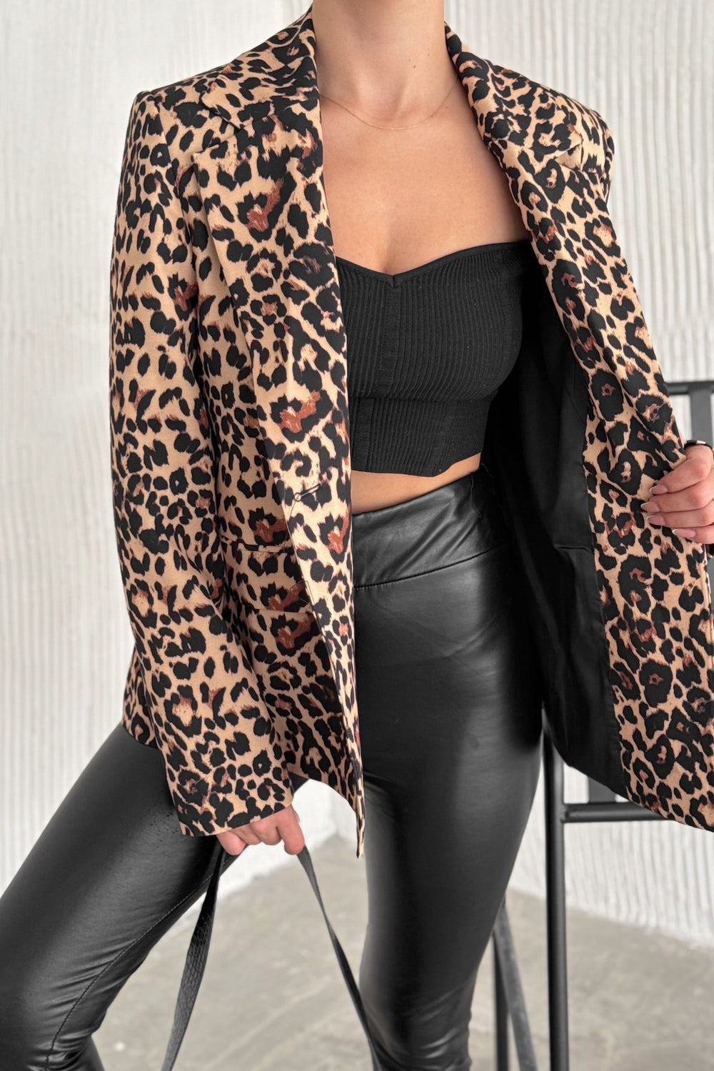 Kadın Leopar Desen Astarlı Blazer Ceket - Kahverengi