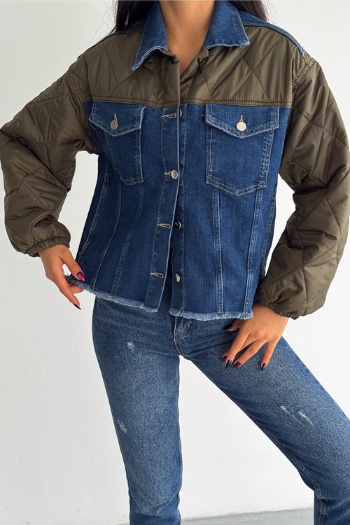 Kapitone Garnili - Denim Kot Mont - Haki