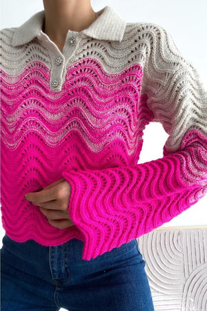 Kadın Taş Düğme Detaylı Standart Beden Örme Triko - Pembe