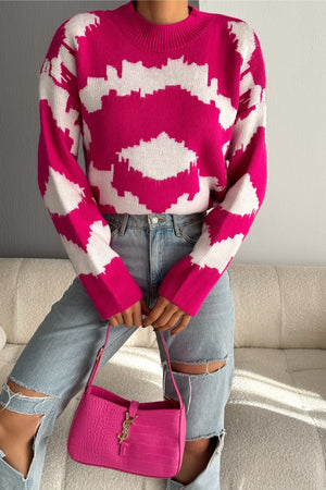 Kadın Standart Beden Oversize Triko Kazak - Pembe