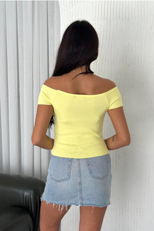 Kadın Standart Beden Triko Crop Bluz - Sarı
