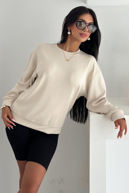 Modal Kumaş Basic Sweatshirt - Bej