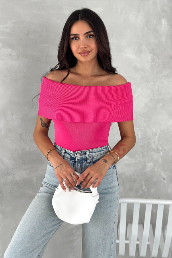 Kadın Fuşya Standart Beden Madonna Pamuklu İnce Triko Bluz - Pembe