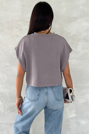 Kadın Antrasit Yuvarlak Yaka Modal Kumaş Basic T-shirt - Gri