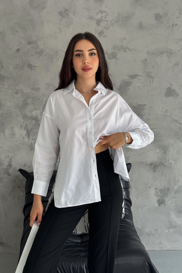 Kadın Sırtı Desenli Salaş Kalıp Gömlek - Beyaz