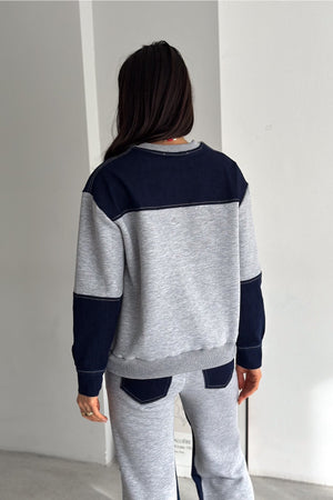 Beli Lastikli Denim Alt-Üst Takım - Gri