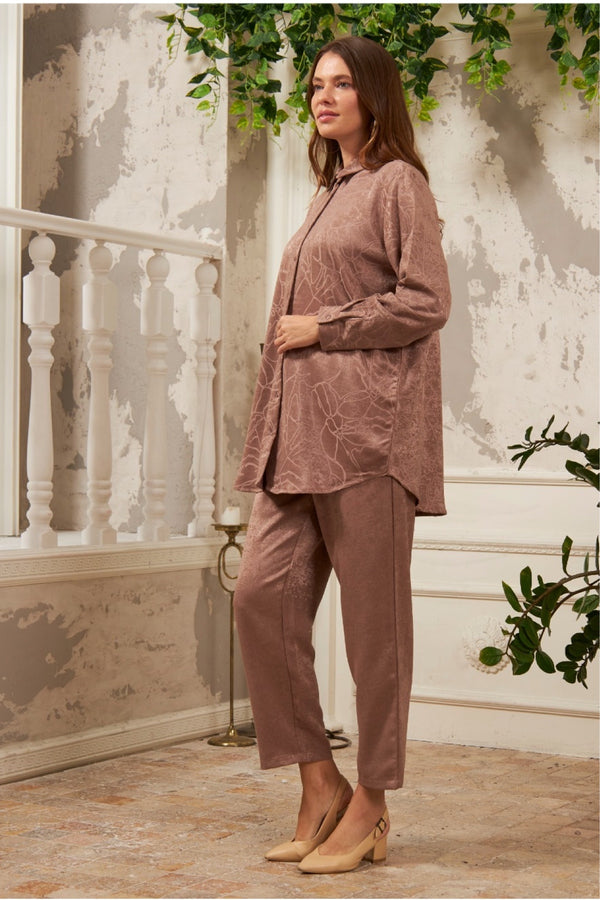 Kadın Standart Beden Oversize Gömlek - Kahverengi