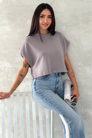 Kadın Antrasit Yuvarlak Yaka Modal Kumaş Basic T-shirt - Gri